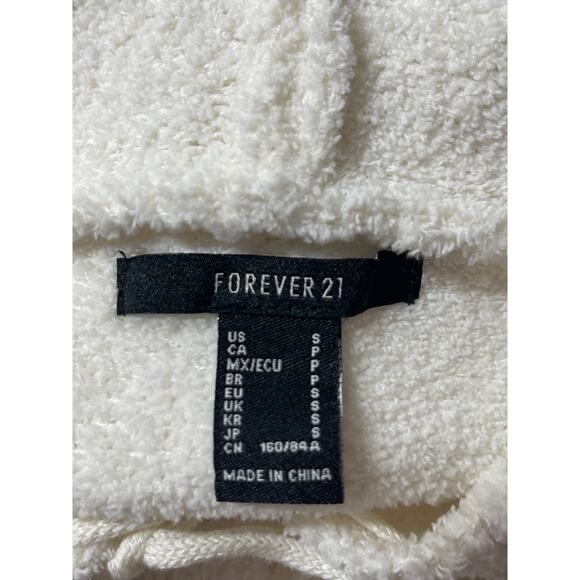 Forever 21 Women's White Ivory Fleece Lace Up Long Sleeve Hoodie Sweater Top S - Picture 4 of 5